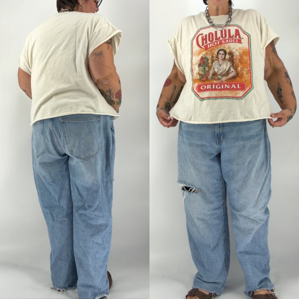 Cholula hot sauce boxy crop tee 2XL plus size cap sleeve streetwear queer tee